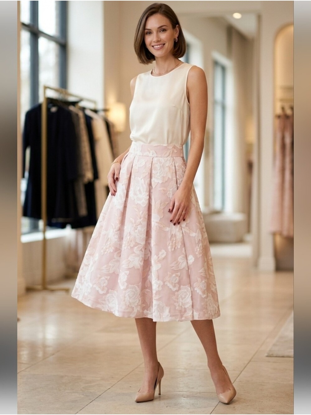 ELIZA J | Jacquard Floral tulle Skirr Pink Sz 2 - Picture 2 of 8